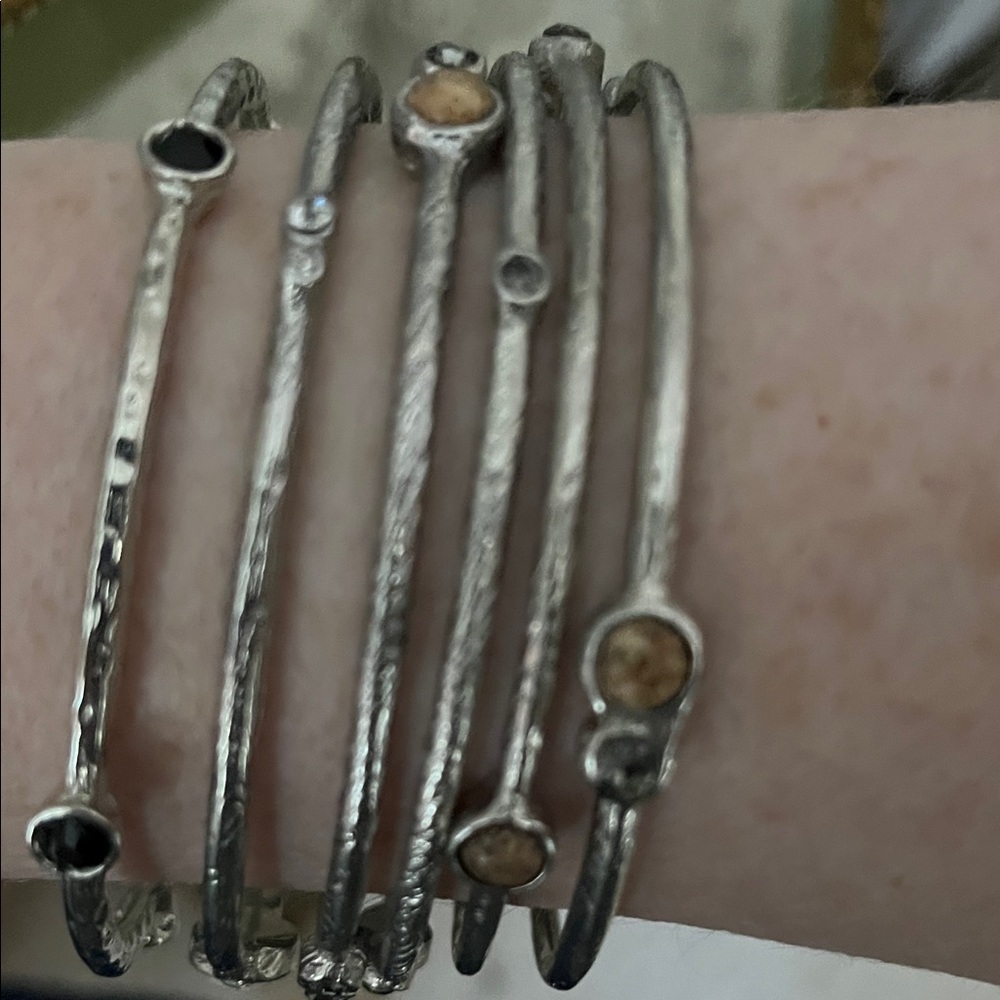 Set of Six Silver tone Bangle Bracelets